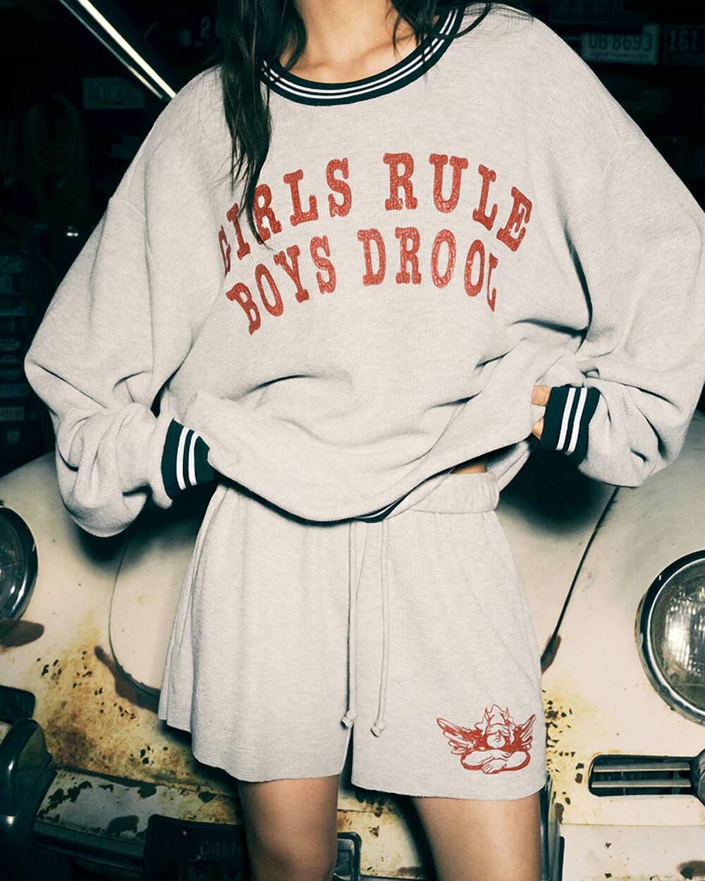 NEW BOYS LIE girls rule boys drool kara crewneck sweater in heather grey